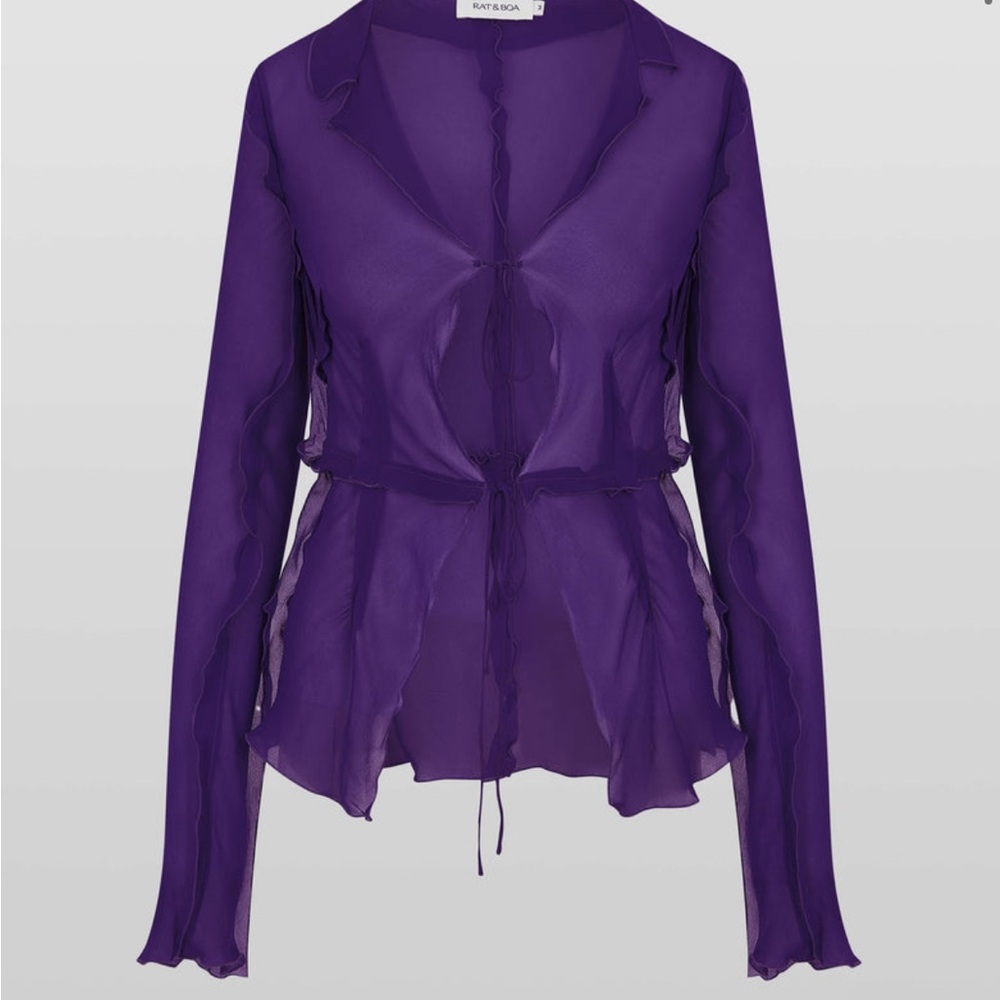 Rat & Boa Purple Aphrodite Ruffled Tie-Front Blouse - Picture 2 of 8
